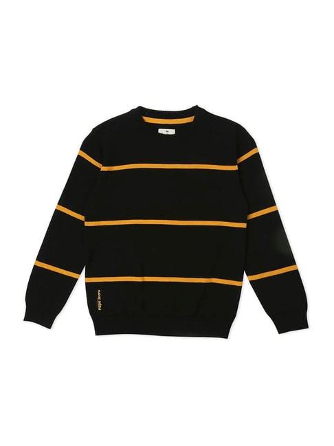 pepe jeans kids black cotton striped full sleeves sweater