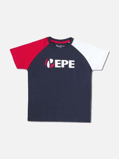 pepe jeans kids blue cotton color block t-shirt