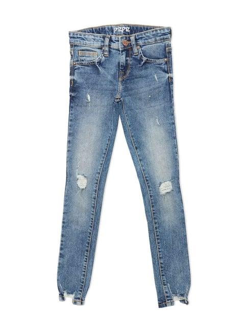 pepe jeans kids blue cotton distressed jeans