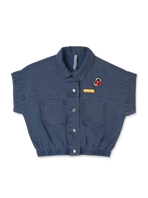 pepe jeans kids blue cotton embroidered top