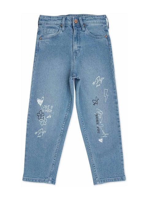 pepe jeans kids blue cotton printed jeans