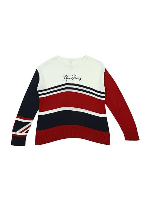 pepe jeans kids multicolor color block full sleeves sweater