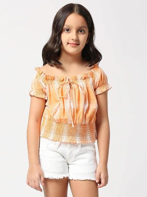 pepe jeans kids orange checks top