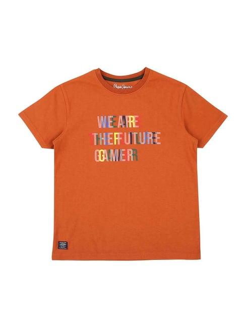 pepe jeans kids orange cotton graphic t-shirt