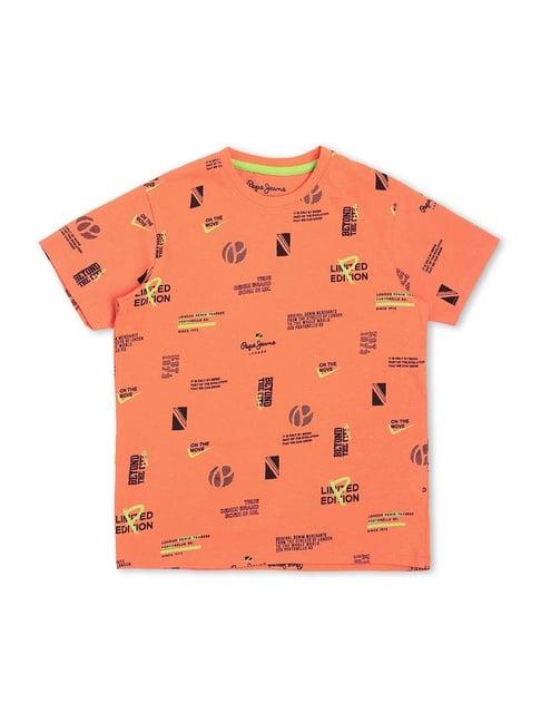 pepe jeans kids orange cotton printed t-shirt