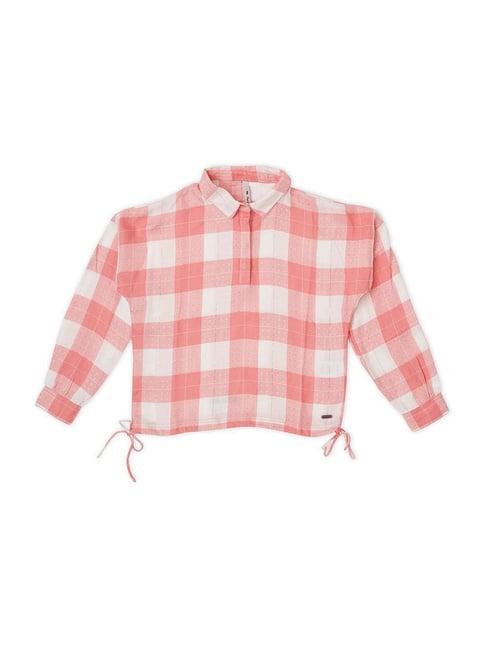 pepe jeans kids red & white chequered full sleeves top