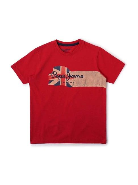 pepe jeans kids red cotton graphic t-shirt