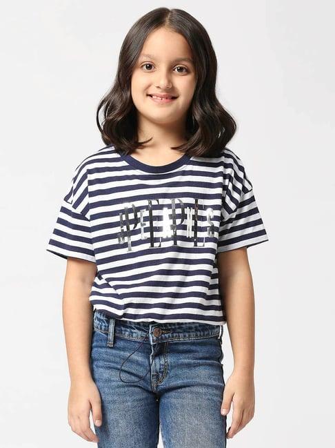 pepe jeans kids white & navy striped t-shirt