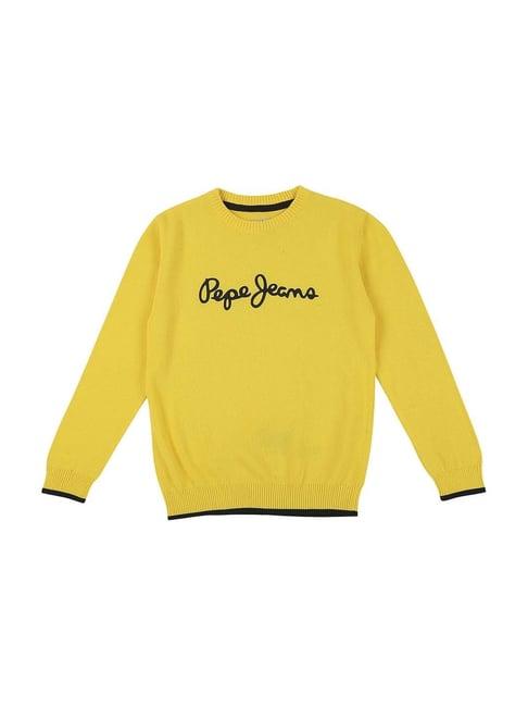 pepe jeans kids yellow cotton regular fit full sleeves sweater