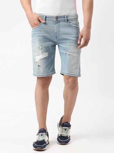 pepe jeans light blue regular fit distressed denim shorts