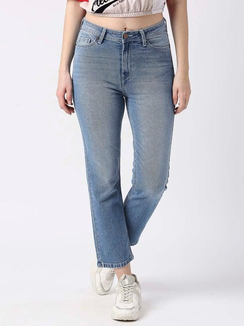 pepe jeans light blue straight fit high rise jeans