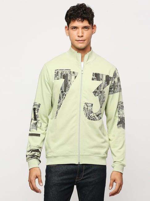 pepe jeans light green cotton regular fit printed sweatshirt