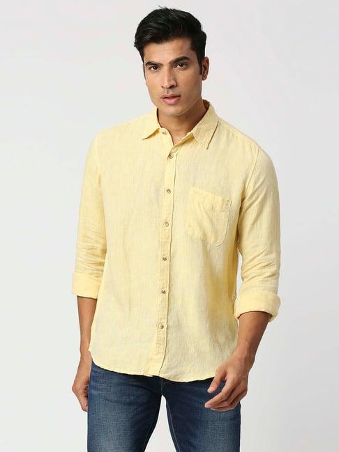 pepe jeans mac yellow regular fit linen shirt