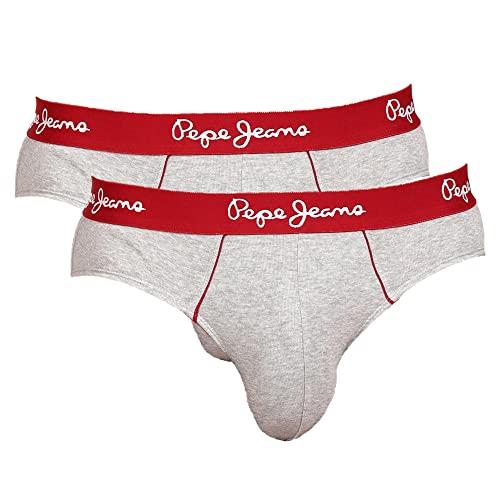 pepe jeans men's cotton classic relaxed solid briefs (pack of 2) (clb02-02_grey melange_s)