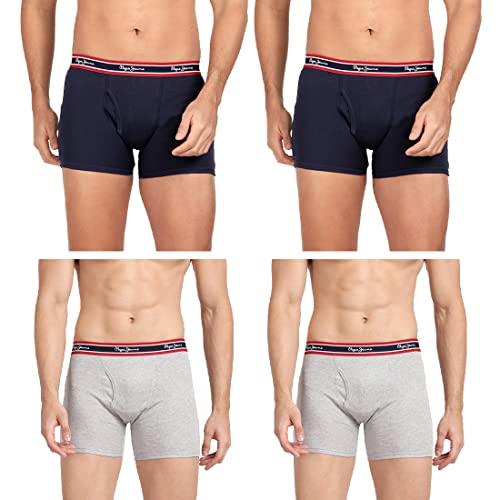 pepe jeans men's cotton regular solid trunks (pack of 4) (clt02-true blue|grey melange-m_true