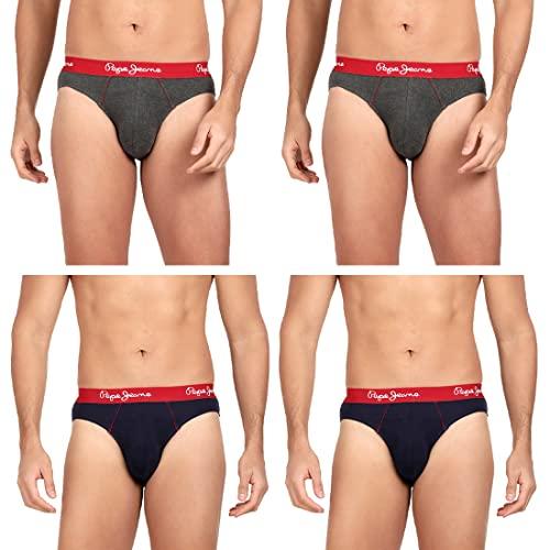 pepe jeans men's cotton relaxed printed briefs (pack of 4) (8904311368427_charcoal melange|true blue_xl)