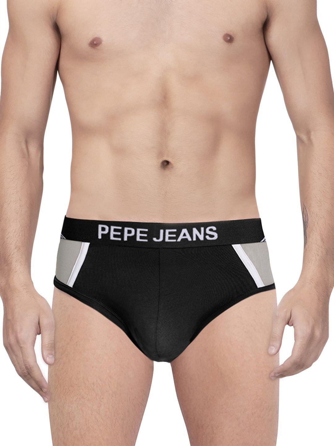 pepe jeans men black & grey colourblocked briefs 8904311303718