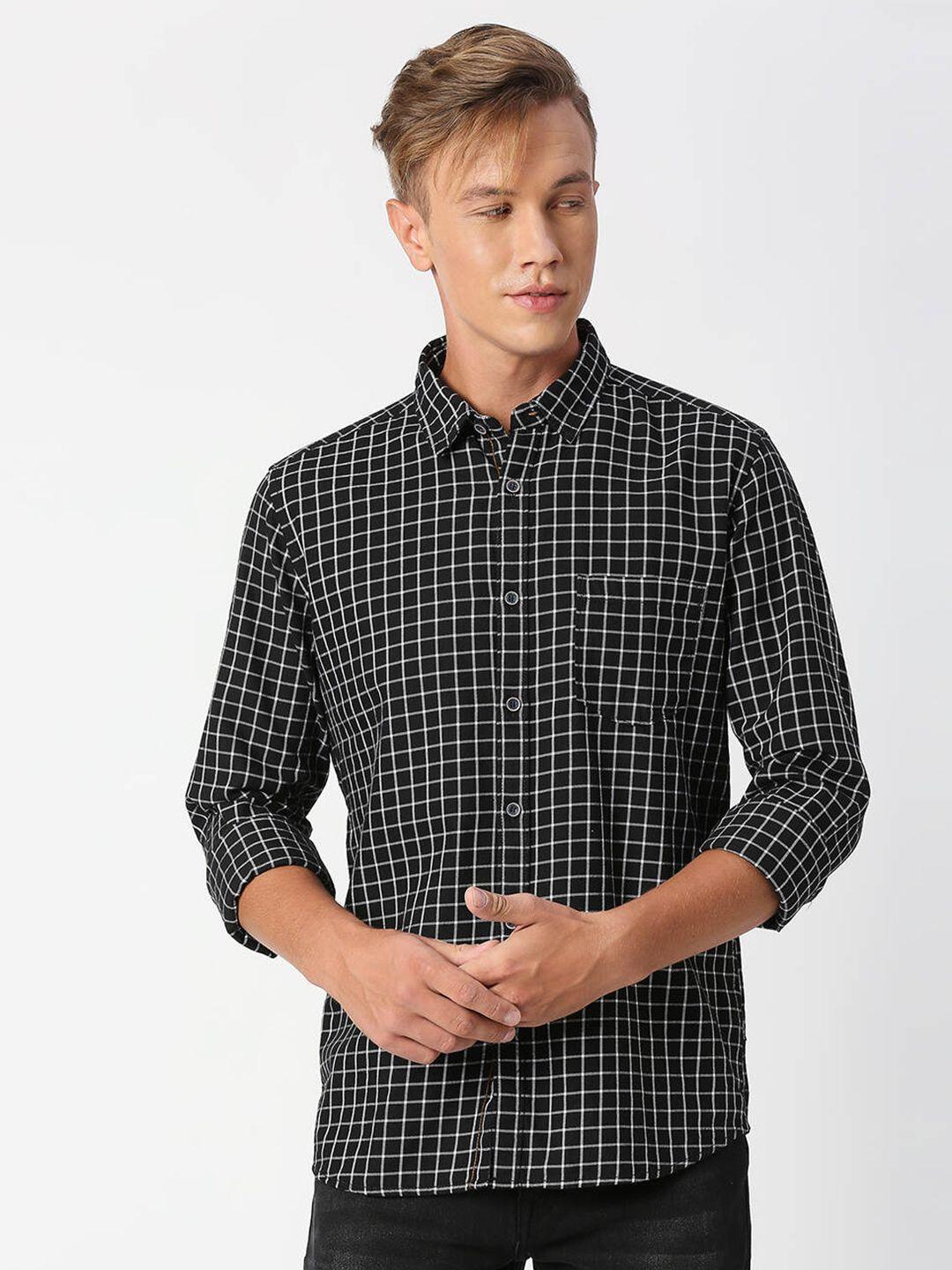 pepe jeans men black checked casual cotton shirt