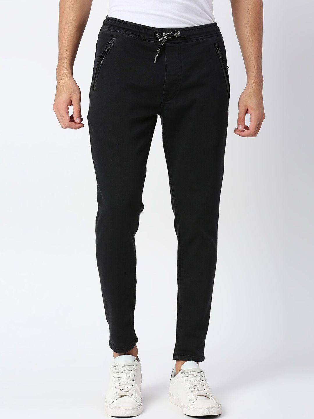 pepe jeans men black cotton solid straight-fit track pants