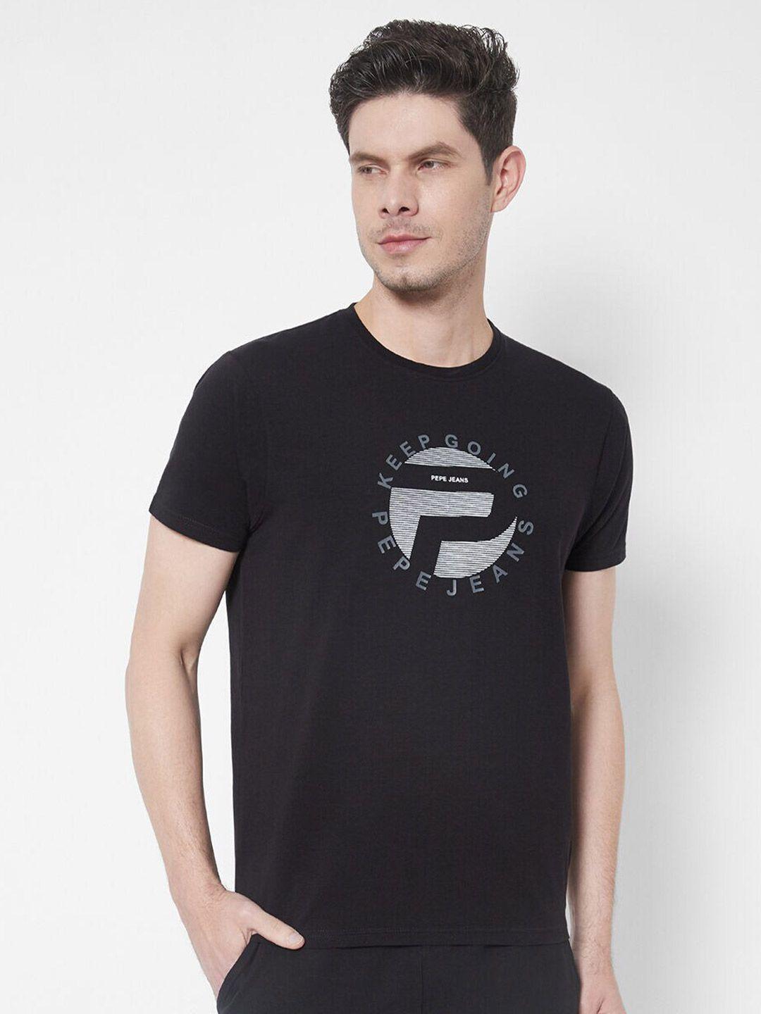 pepe jeans men black printed t-shirt