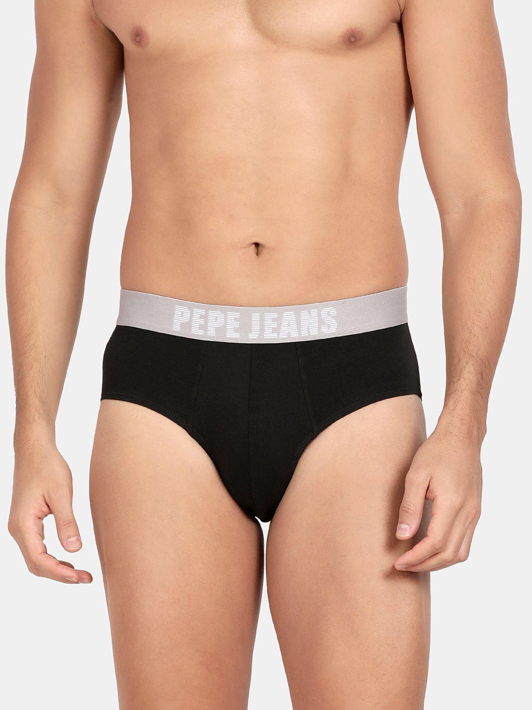 pepe jeans men black solid basic briefs opb07black-1s