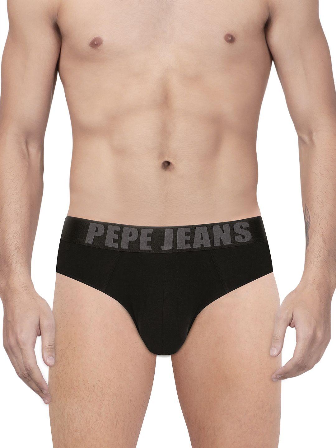 pepe jeans men black solid contour briefs 8904311302278