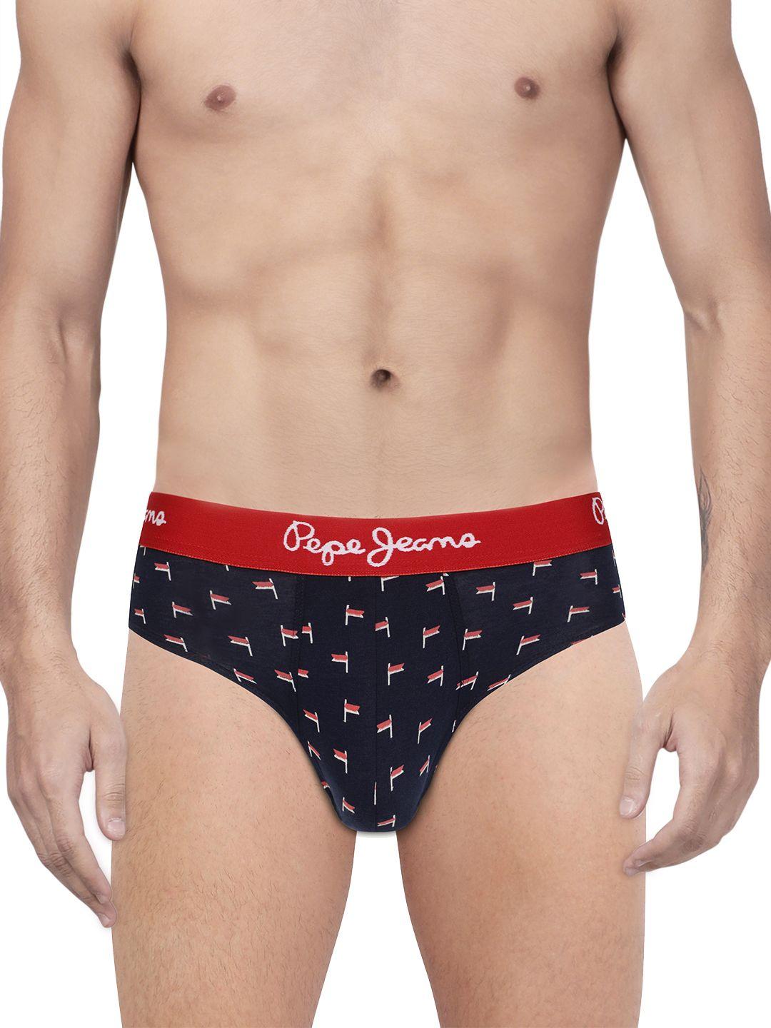 pepe jeans men blue printed brief 8904311300915