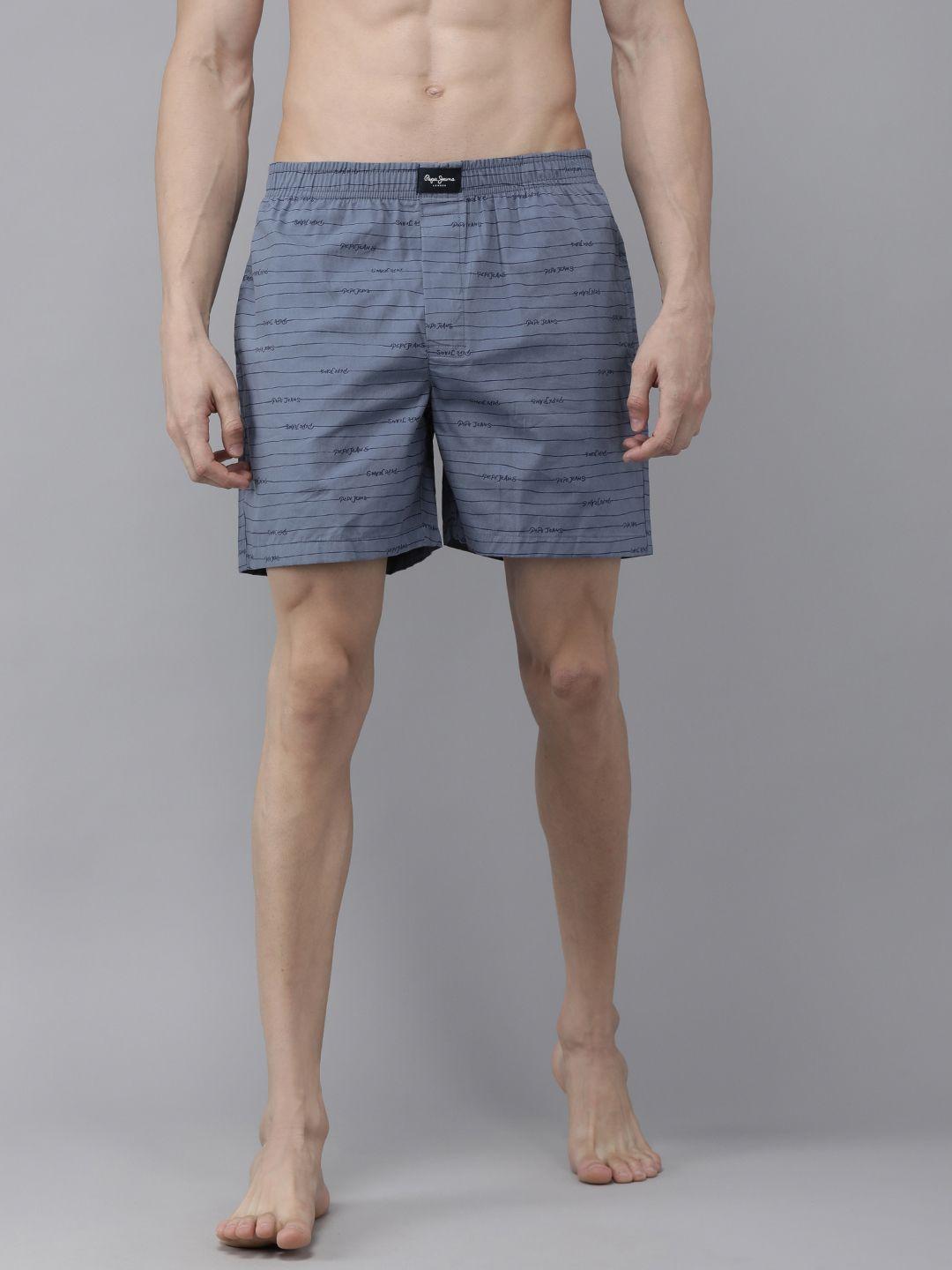 pepe jeans men blue pure cotton striped boxers