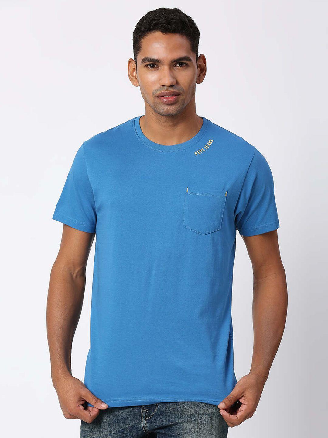 pepe jeans men blue slim fit cotton t-shirt