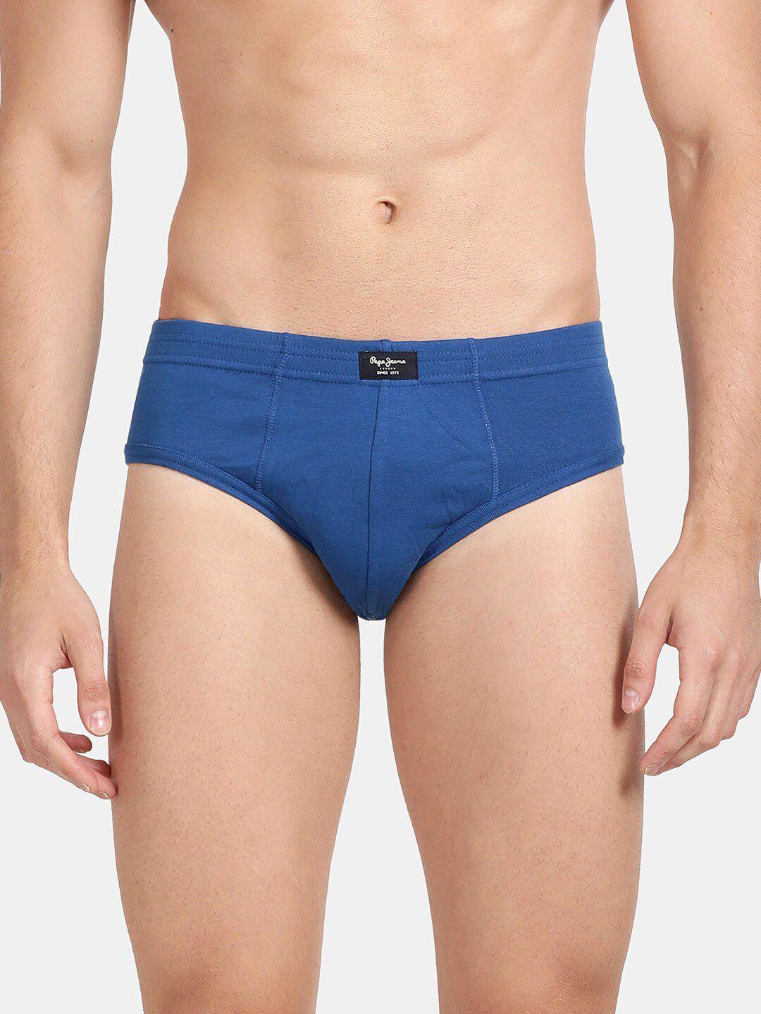 pepe jeans men blue solid low rise cotton hipster briefs clb01classic blue s