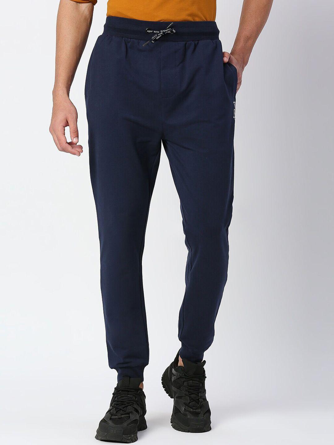 pepe jeans men blue solid slim fit cotton joggers