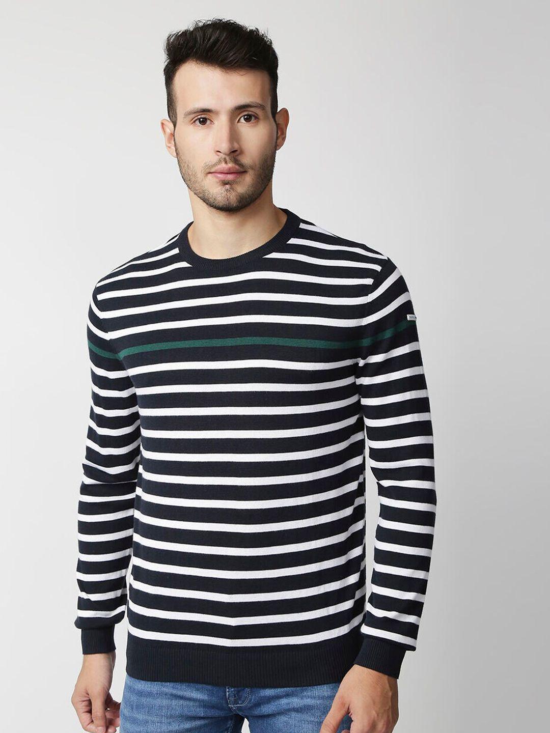 pepe jeans men blue striped pullover