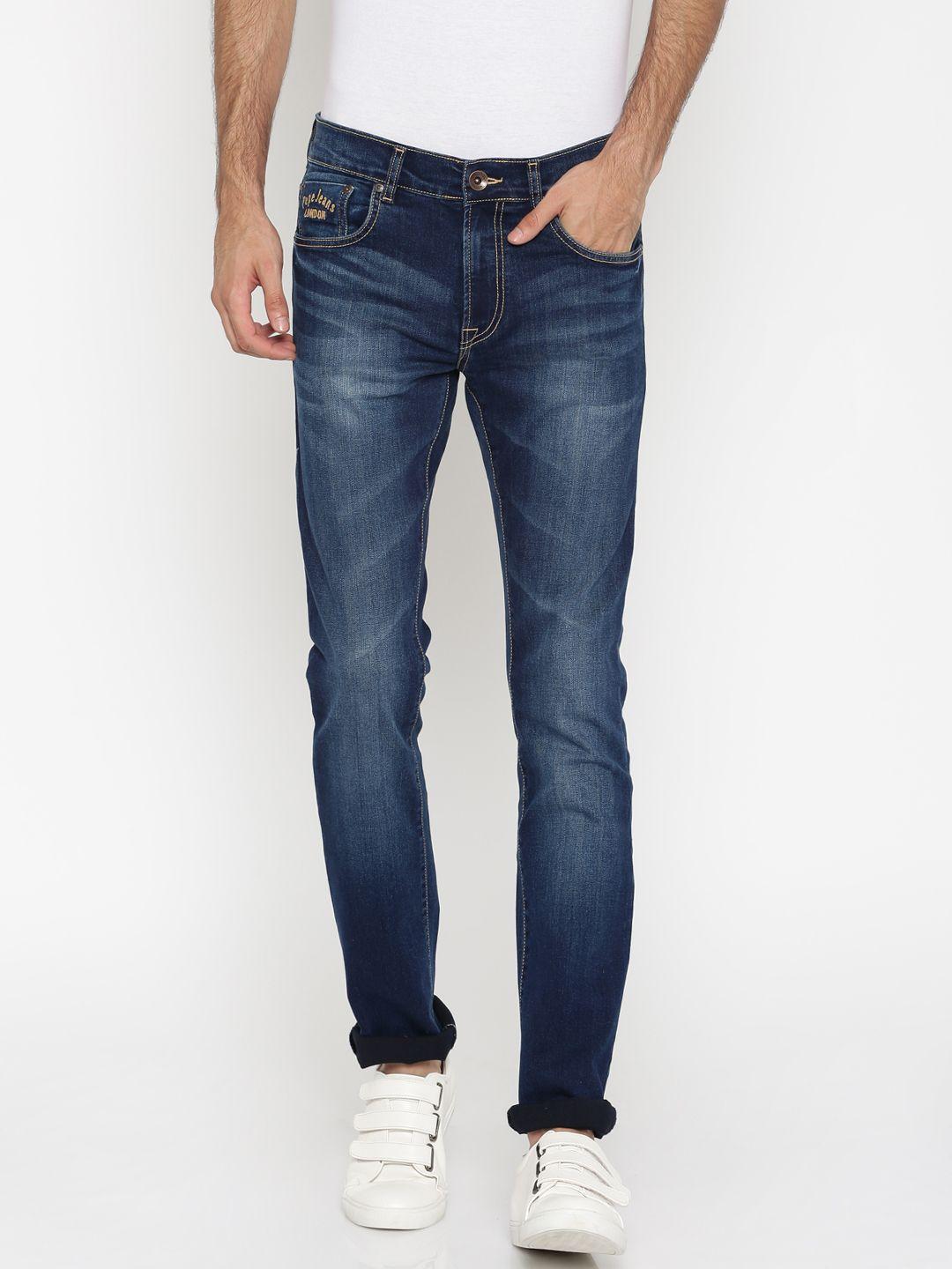 pepe jeans men blue vapour slim fit low-rise clean look stretchable jeans