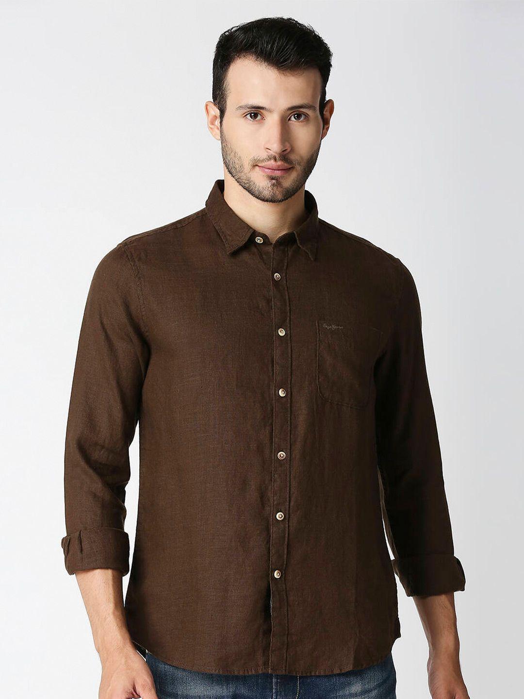 pepe jeans men brown casual shirt