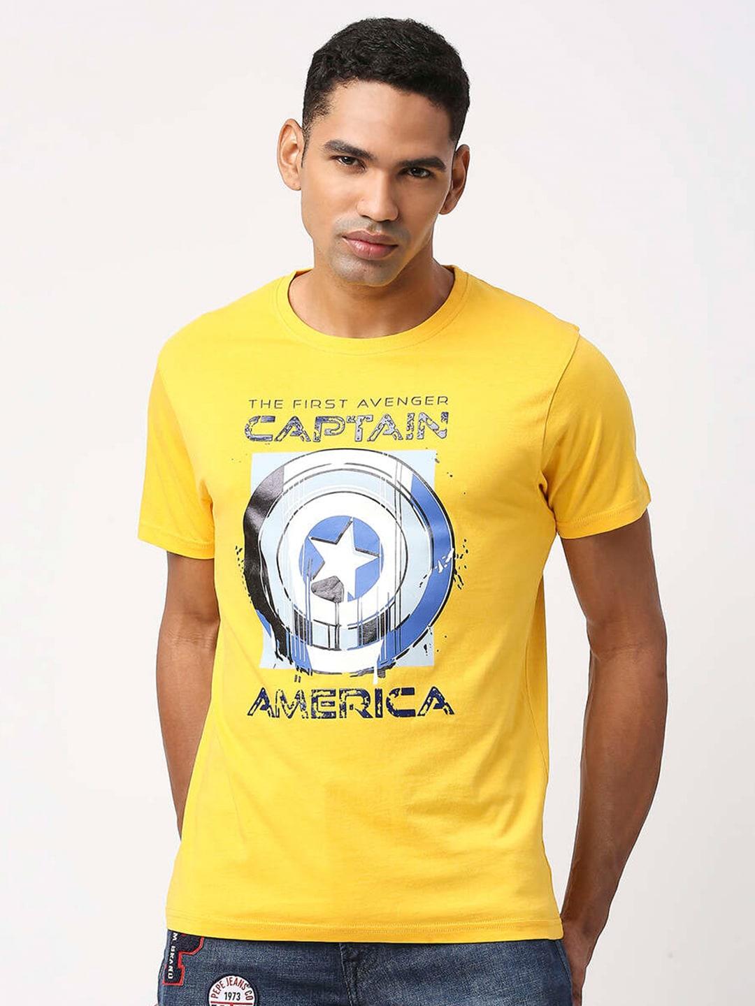 pepe jeans men captain america printed cotton t-shirt