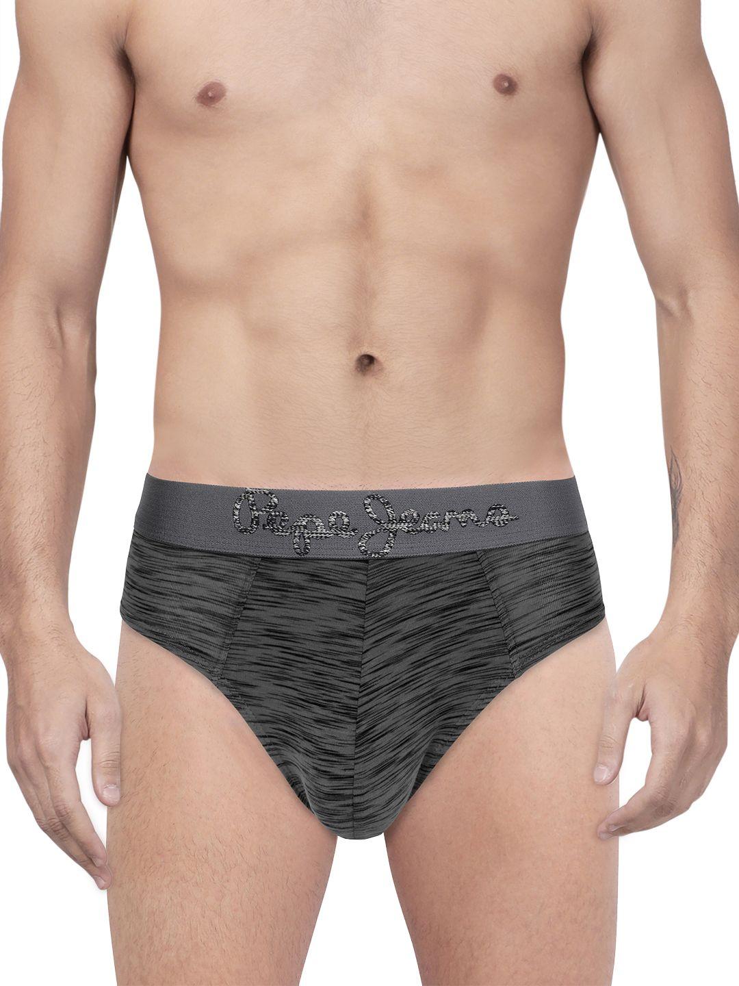 pepe jeans men charcoal grey printed contour briefs 8904311302551