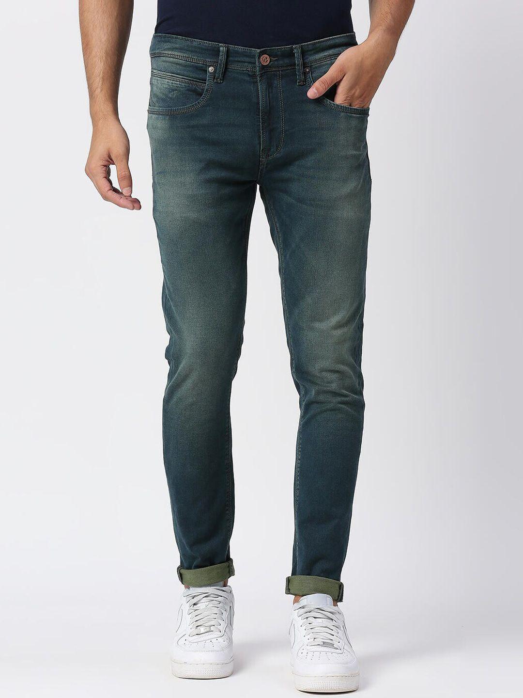 pepe jeans men green skinny fit heavy fade cotton jeans