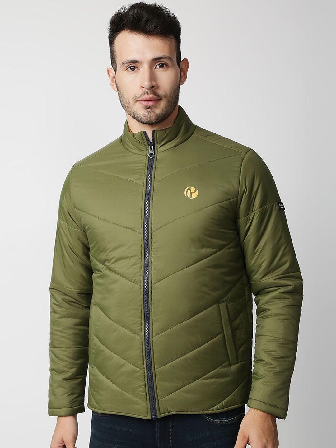 pepe jeans men green solid padded jacket