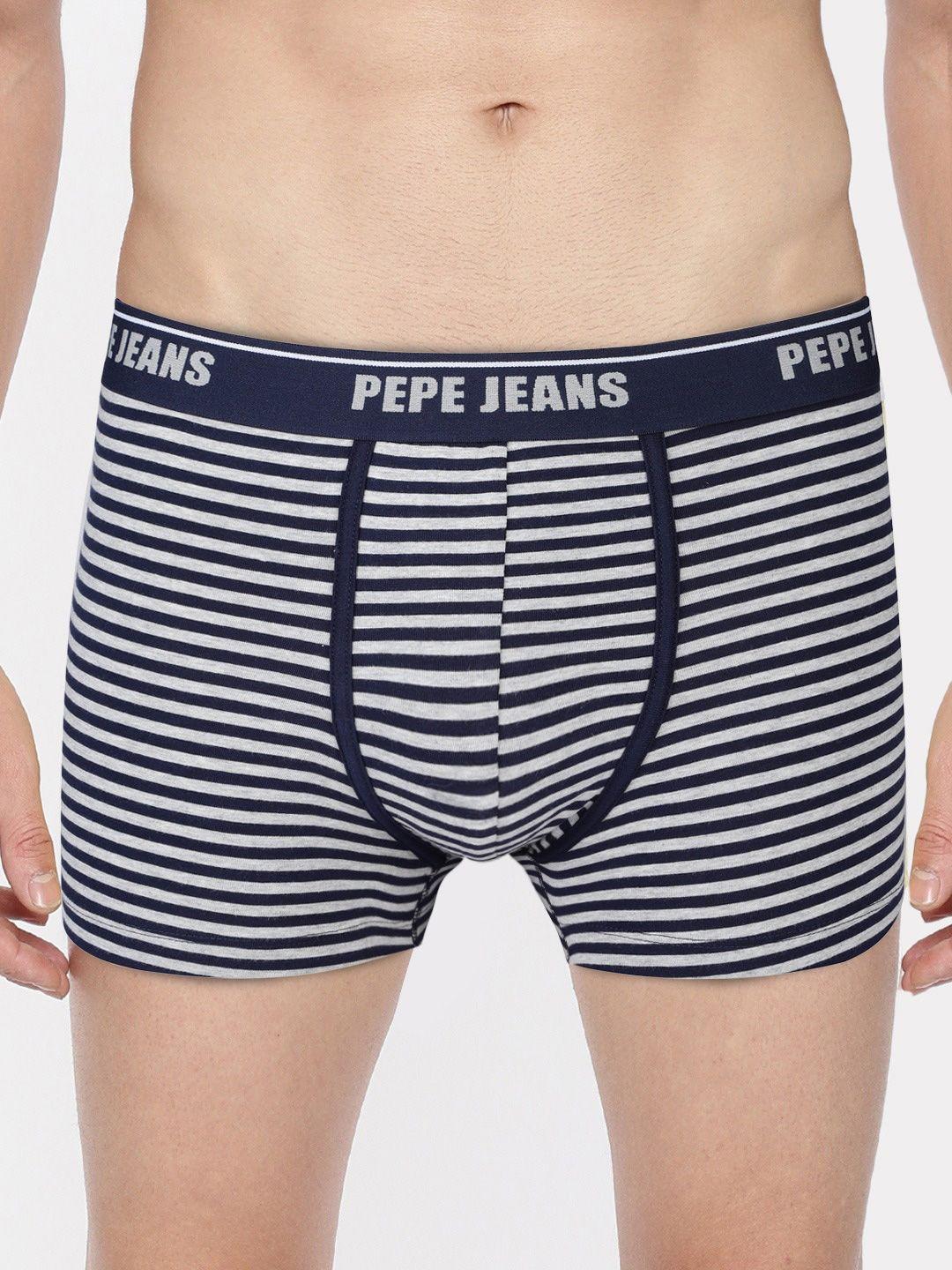 pepe jeans men grey & navy blue striped trunk 8904311304753