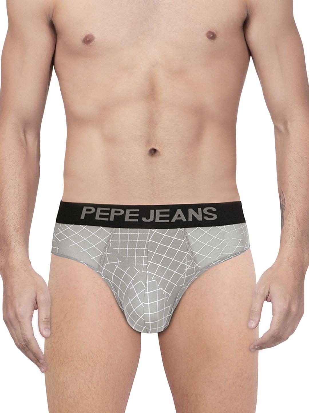 pepe jeans men grey & white checked sport briefs 8904311302520