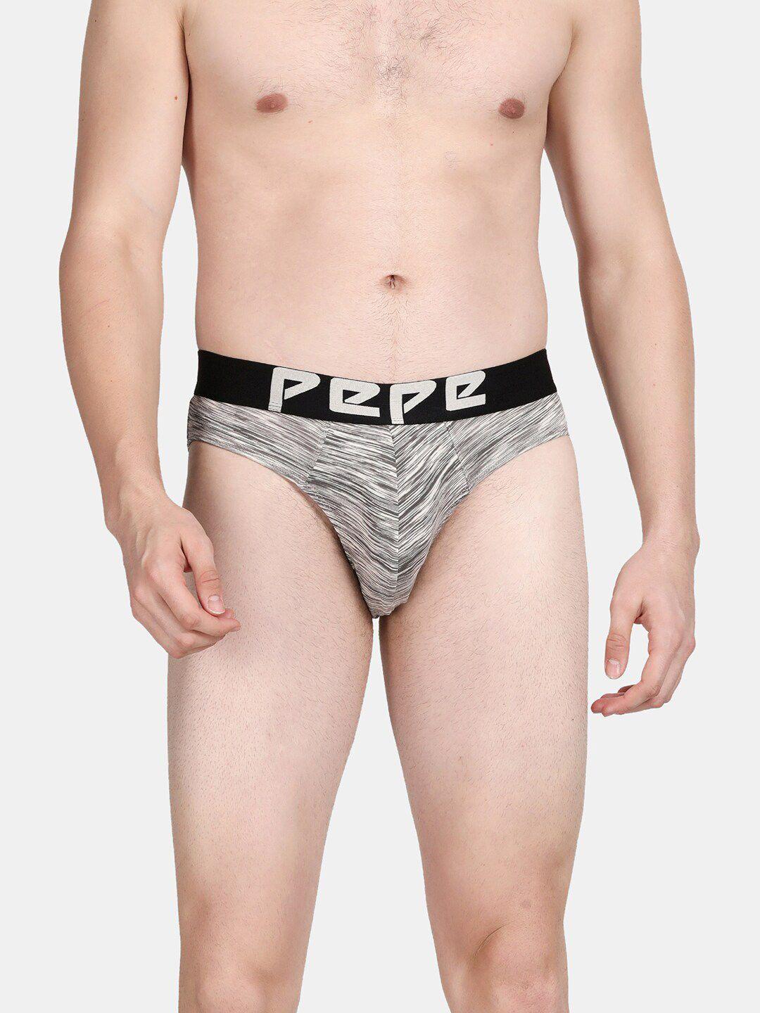 pepe jeans men grey & white printed cotton basic briefs