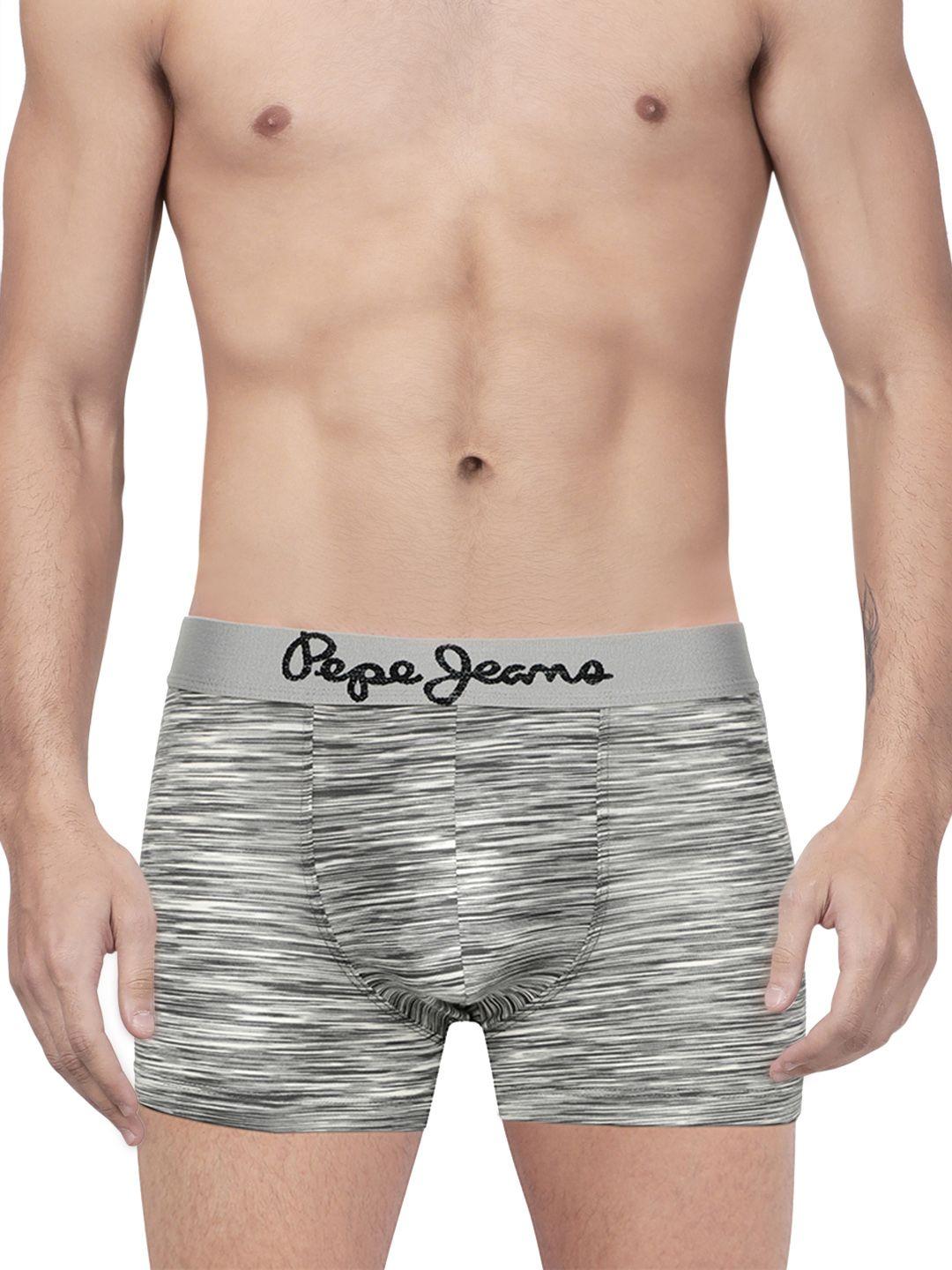 pepe jeans men grey & white printed trunks 8904311304074