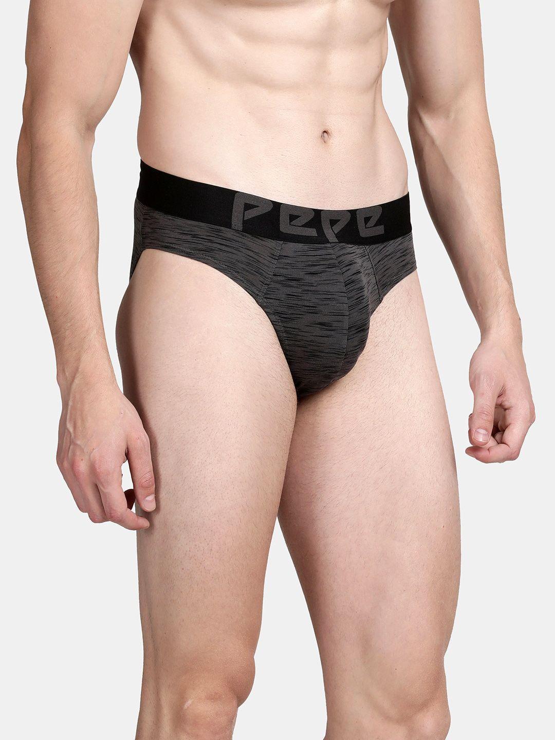 pepe jeans men grey printed cotton basic briefs