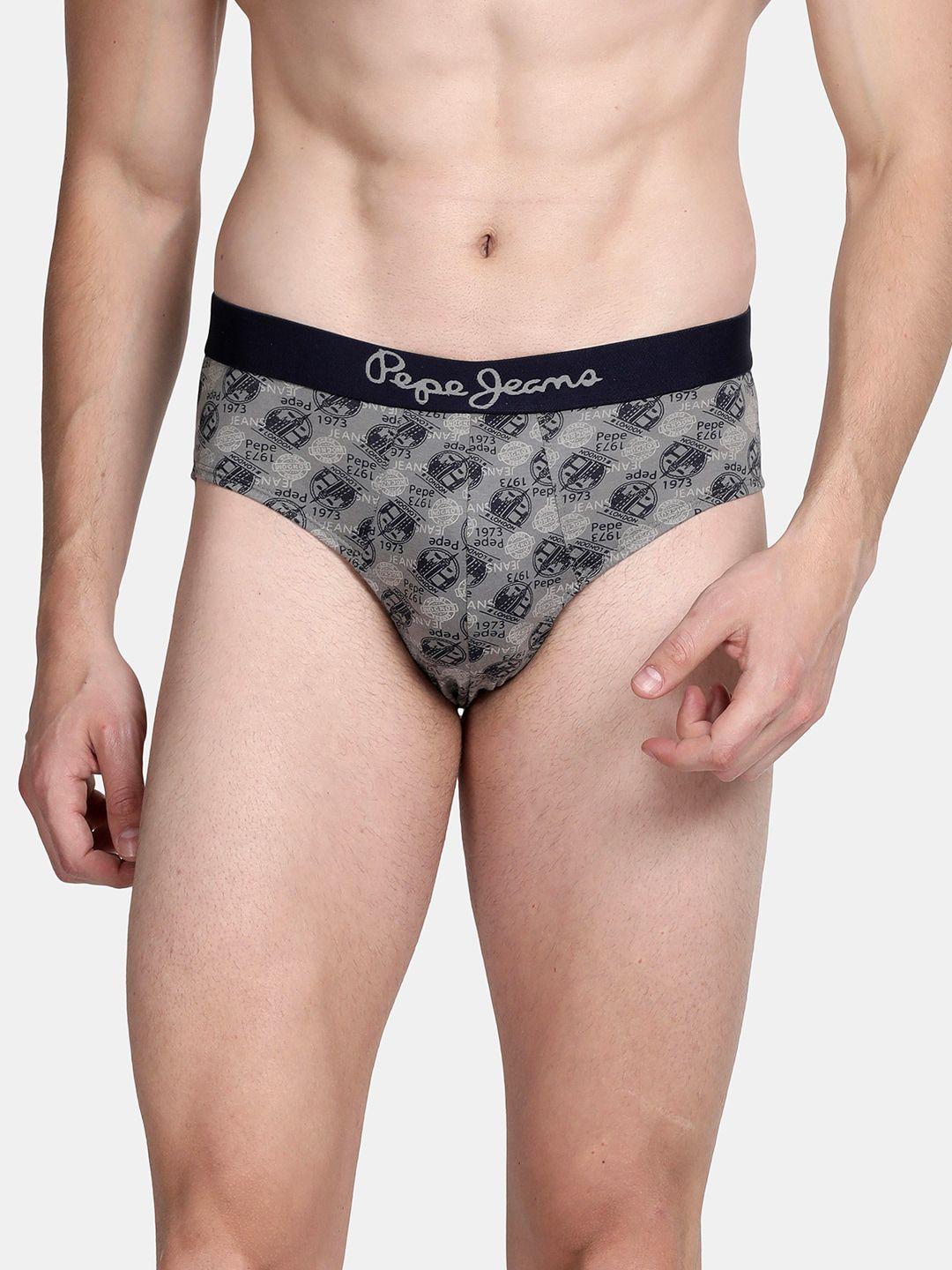 pepe jeans men grey printed pure cotton basic briefs