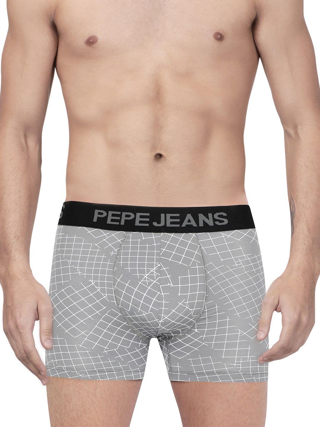 pepe jeans men grey printed sports trunks 8904311305804