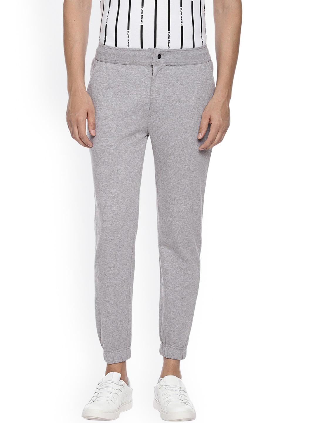 pepe jeans men grey solid cotton joggers