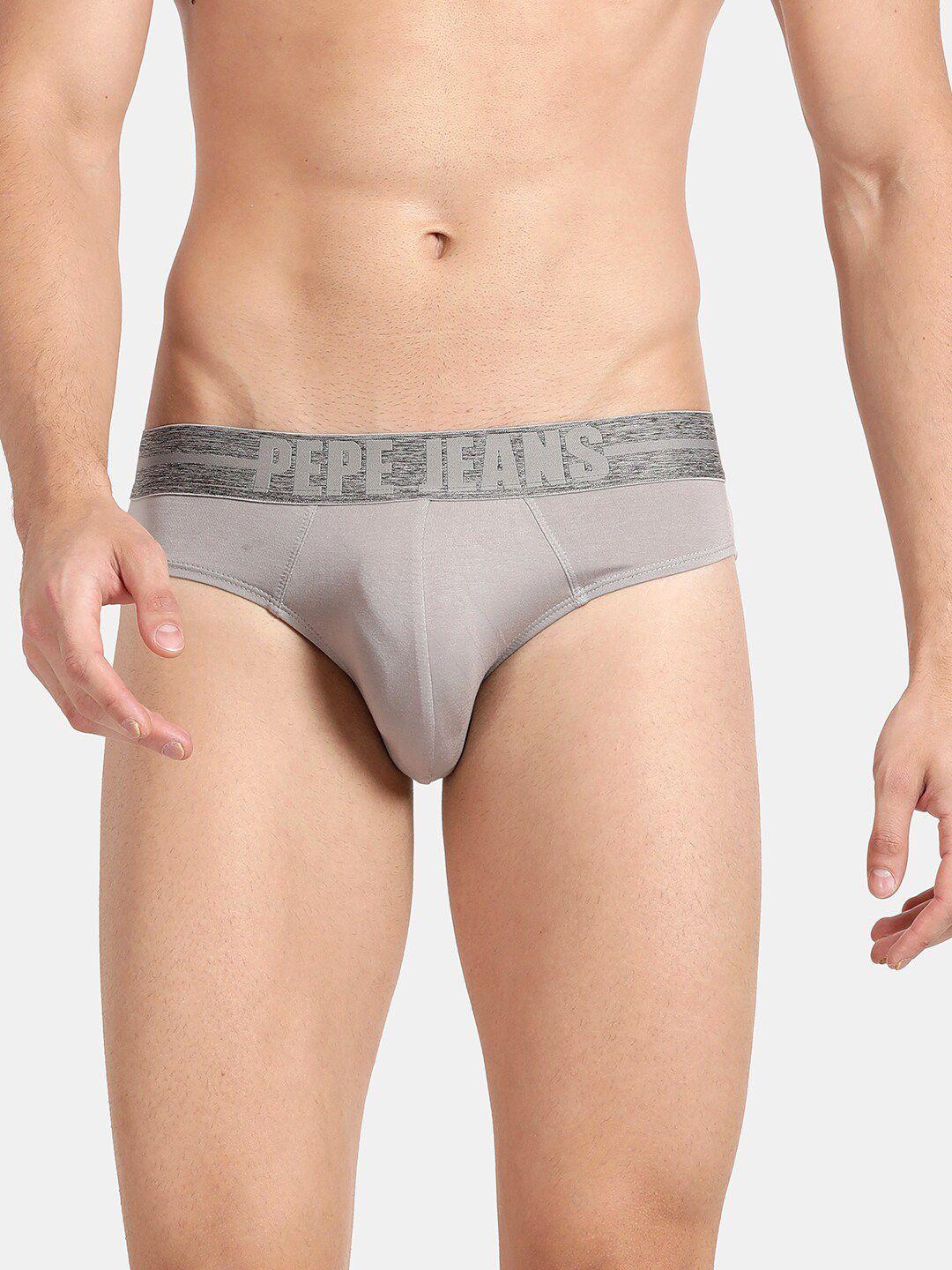 pepe jeans men grey solid hipster briefs