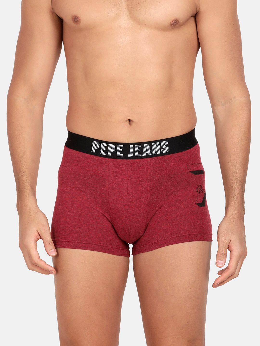 pepe jeans men maroon solid cotton trunk opt07maroon