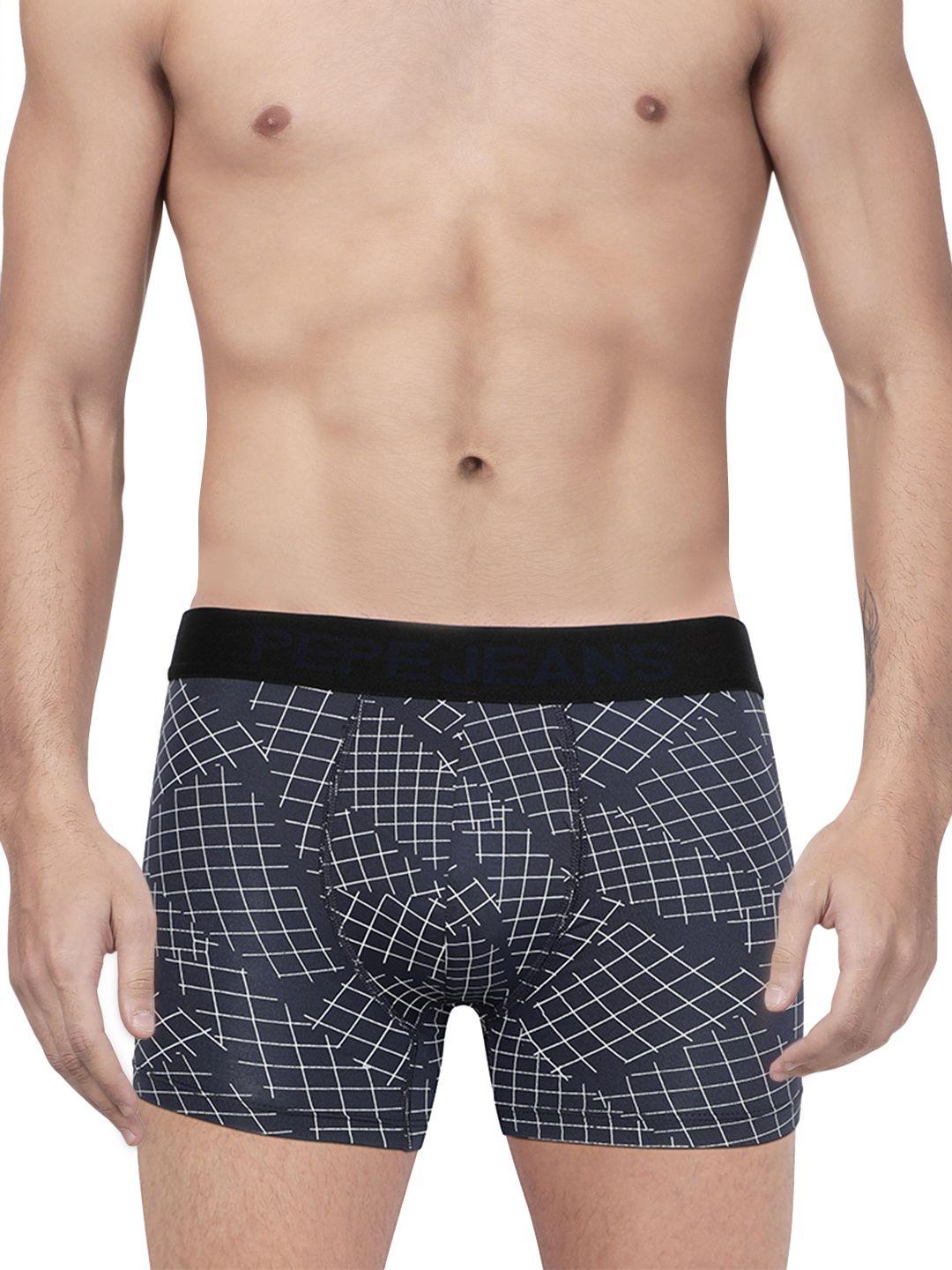 pepe jeans men navy blue & white printed trunks 8904311305842