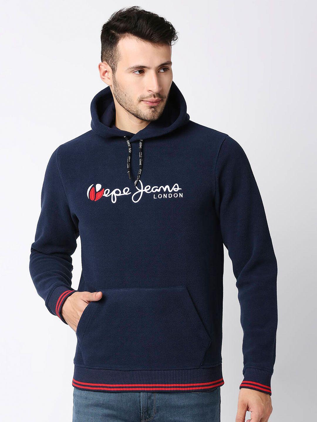 pepe jeans men navy blue hooded sweatshirt